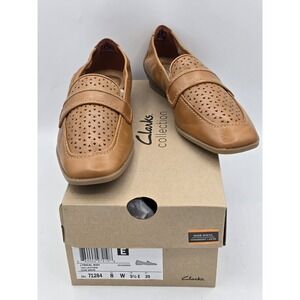 Clarks Lyrical Way Shoes Women's 8 W Brown Tan Leather Comfort Square Toe Loafer